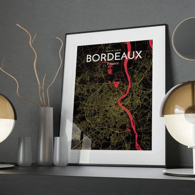 Bordeaux City Map In Contrast - No Frame Print