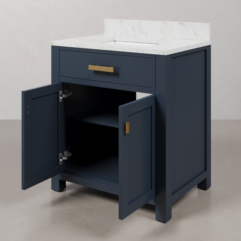 Minnetrista Single Bathroom Vanity with Marble Top, Monarch Blue