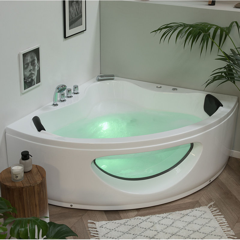 Obregon 2050mm x 146mm Corner Whirlpool Acrylic Bathtub with Tap