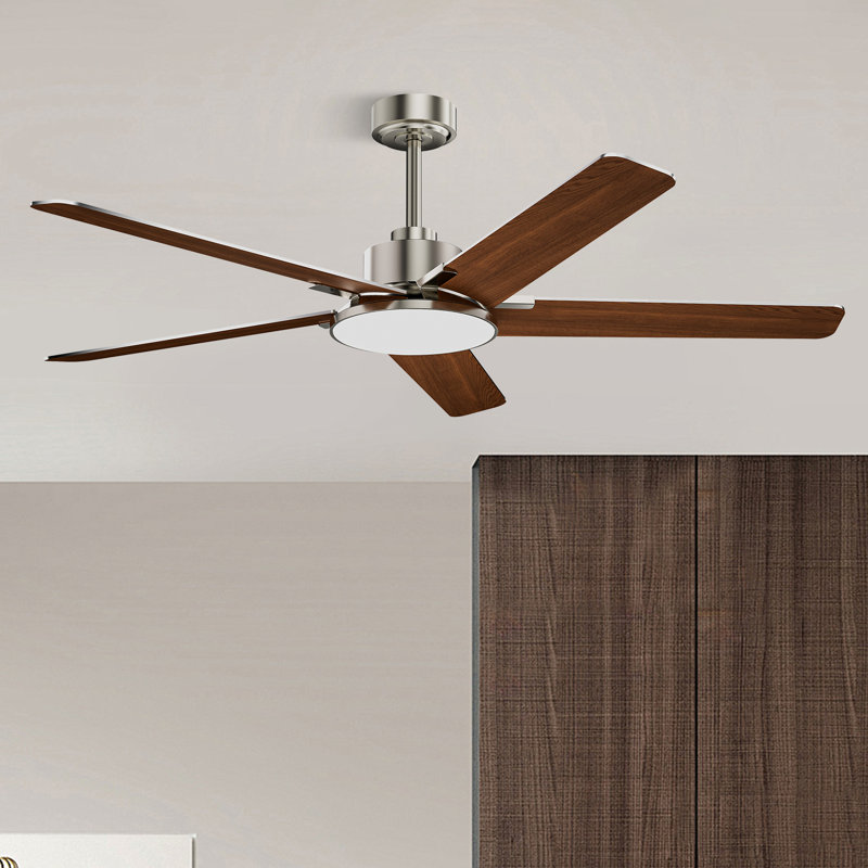 52 Inch Modern Ceiling Fans With Lights And Remote Control Nickel, Nickel, 52" Wide, Nickel/Oak Wood