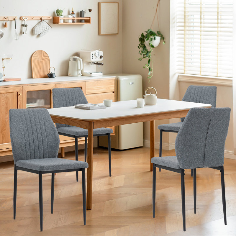 Modern Fabric Upholstered Dining Chairs Kitchen Chair with Metal Legs (Dark Gray), Gray