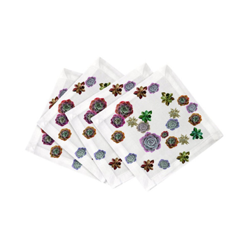 Succulents Floating Cotton Sateen Cocktail Napkins, Pastels