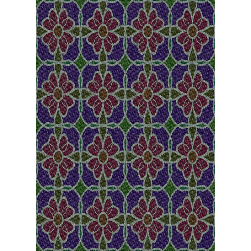 Tapis bleu foncé/vert à motif, Rectangle 8 pi x 12 pi
