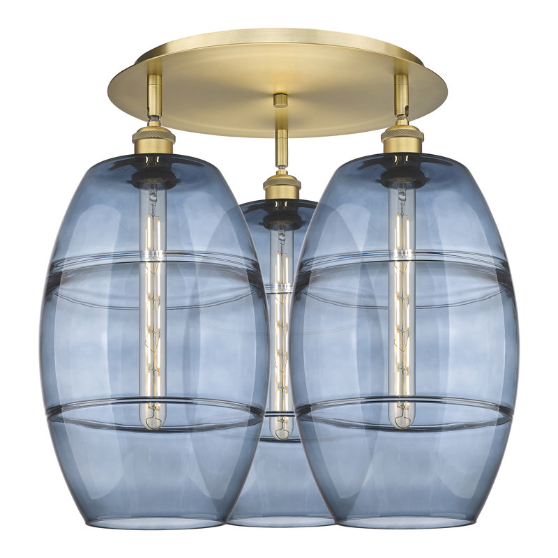 Plafonnier encastré Dundrod, Laiton brossé, H 19,5 po x l 21,75 po x P 21,75 po, Bleu princesse