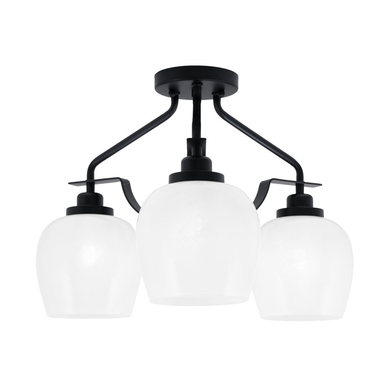 Odyssey 3 Light Semi-Flush Shown In Matte Black Finish With 6" White Marble Glass