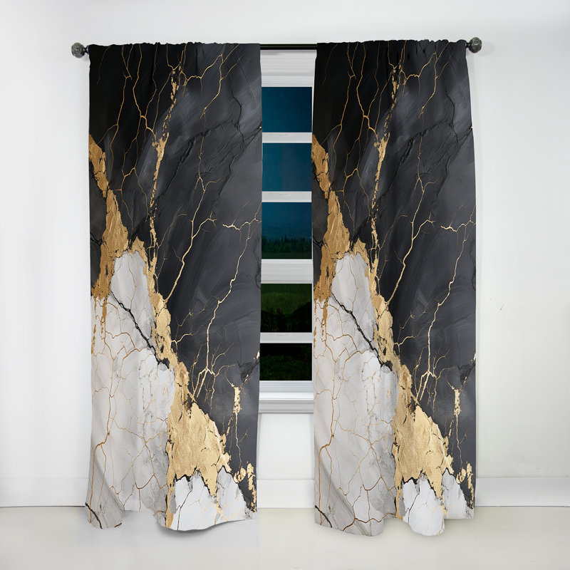 Rideau moderne orné de noir orné de poteries III - velours obscurcissant - 1 panneau, L 52 po x L 90 po