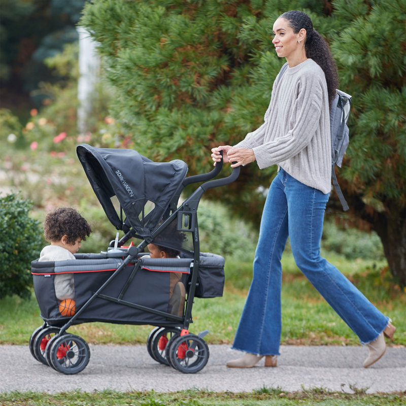 Black Double All-Terrain Steel Frame Wagon Stroller