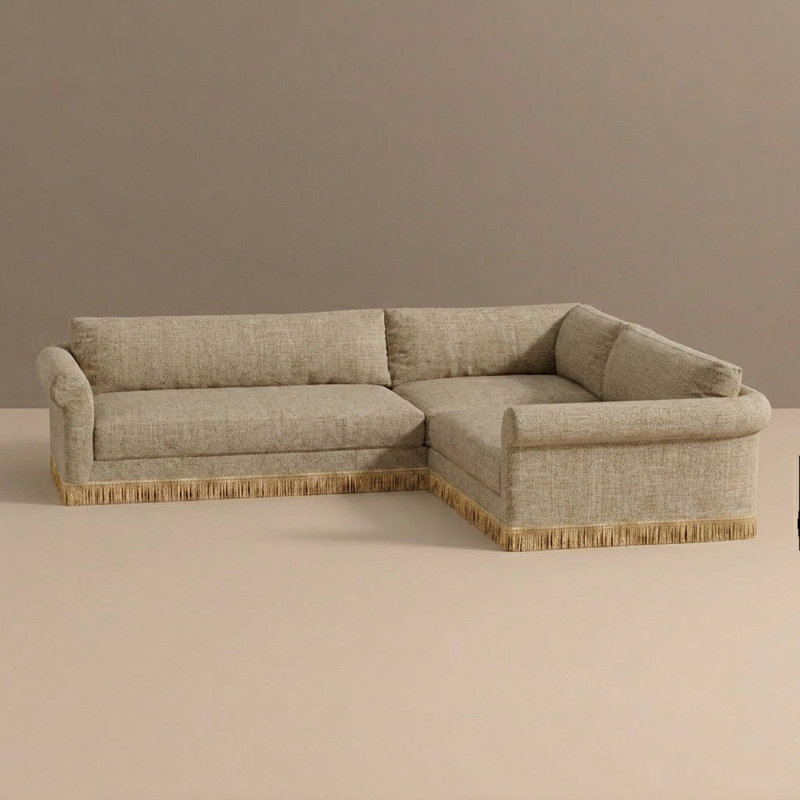 Carley Summers X River & Bord: The Max Sectional W/Fringe, Jordan Khaki Fabric