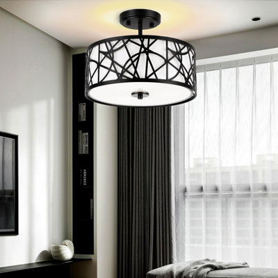 12.6 in. Modern Round Matte Black Semi-Flush Mount for Kitchen, Living room, or Bedroom, No bulb(s) included