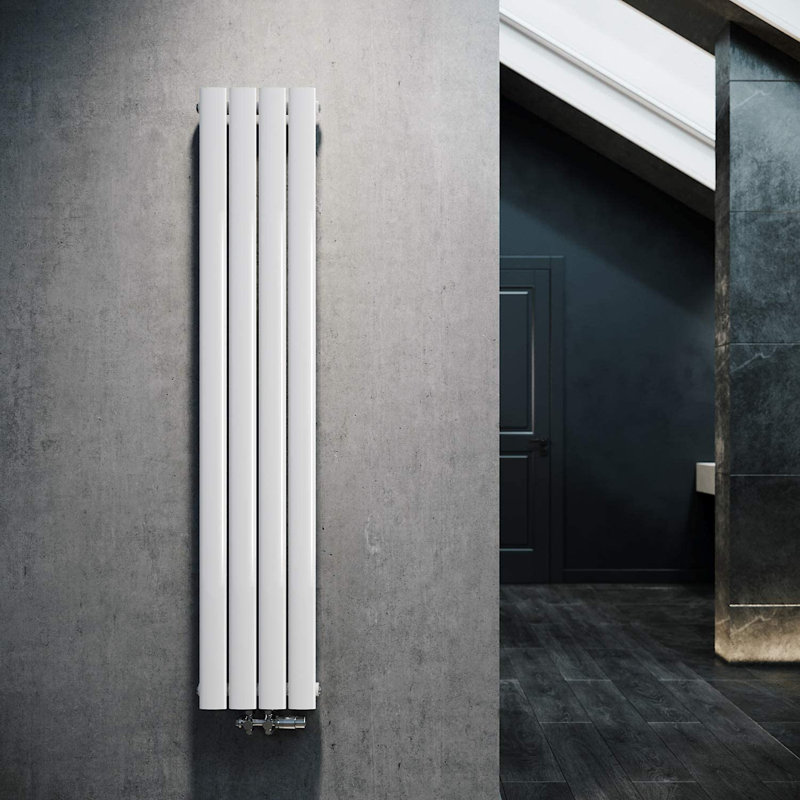 Vertical Designer Radiator, 160cm H x 30.8cm W, White/Chrome