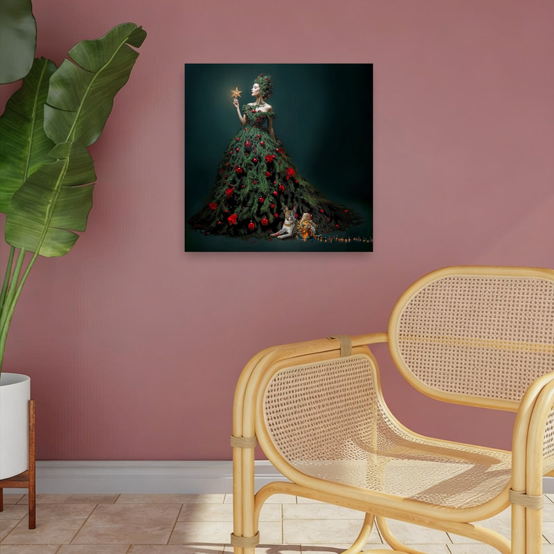 Whimsical Christmas Dress Elegant Whimsical Abstract Christmas Tree Cat Dog Nature Portrait Wall Art Print 1 Piece Wrapped Canvas Wall Art