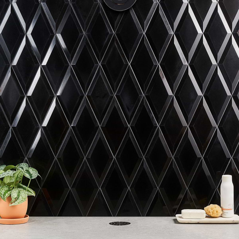 Basque 6x12 Beveled Polished Marble Tile, Black