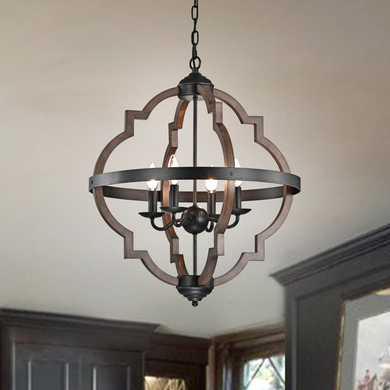 Pihu 4 - Light 20.9" Antique Black Lantern Geometric Chandelier