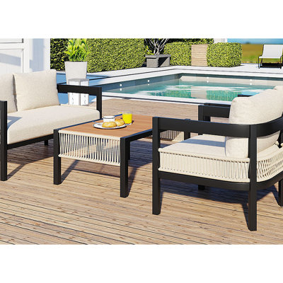 Multi-Person Outdoor  Sofa Set With A Table, Rattan Decoration, Waterproof, Rust-Proof, Suitable For Garden, Lawn Use