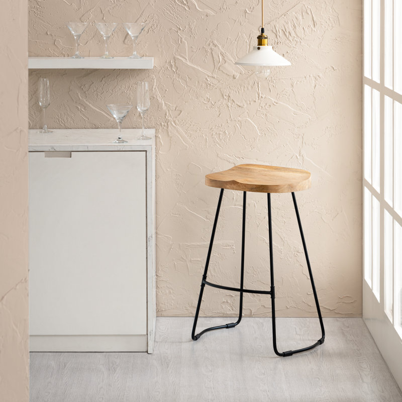 Derk Solid Wood Kitchen Counter Bar Stool, Natural, Counter Stool (68.5 cm Seat Height)
