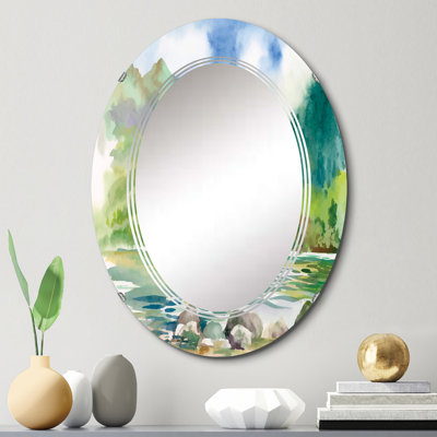 Beautiful Summer River Green Landscape III - Miroir mural ovale