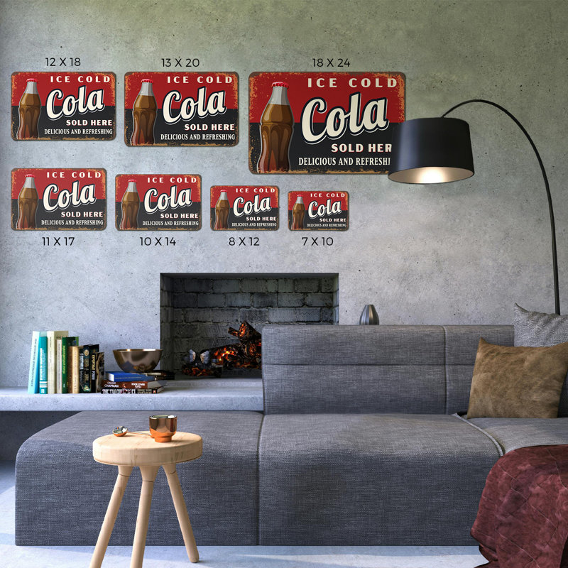 Ice Cold Cola 18 Inch x 24 Inch Novelty Aluminum Sign, 18" H x 24" W x 0.1" D