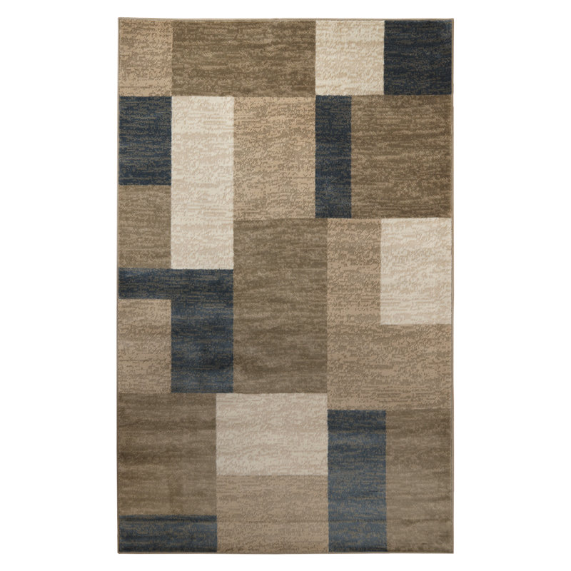 Tapis beige / bleu en polypropylène avec revers en jute Benne, Rectangle 8 pi x 10 pi