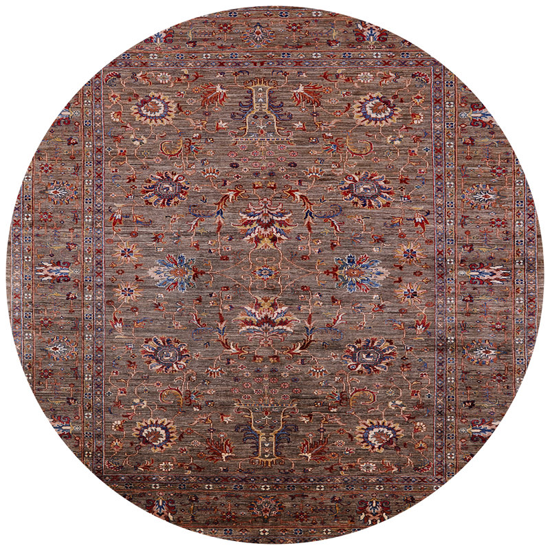 Tapis brun à motif oriental, Rond 5 pi