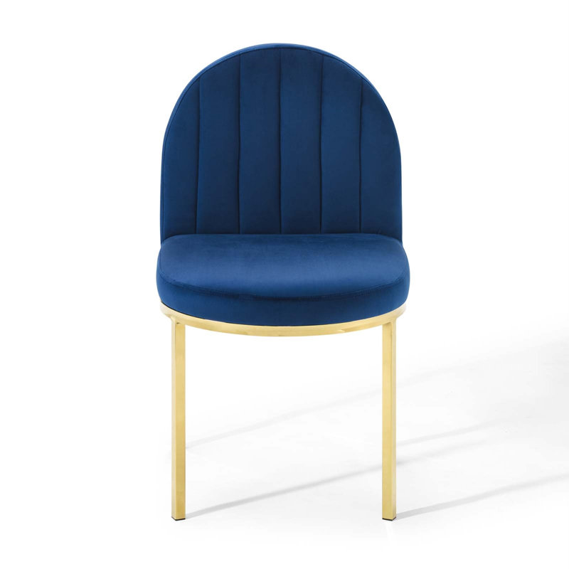 Isla Upholstered Side Chair, Velvet Navy Blue, Golden