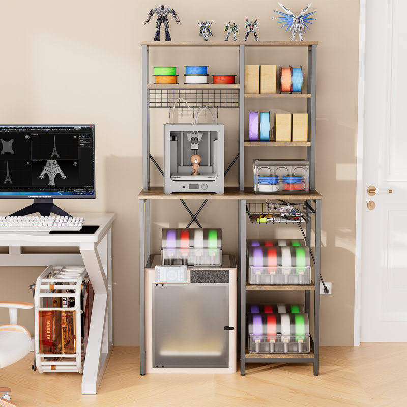 3d Printer Filament Storage Rack With Charging Station, Over Mini Fridge/3d Printer Stand, Industrial Shelving Unit, Rustic Brown