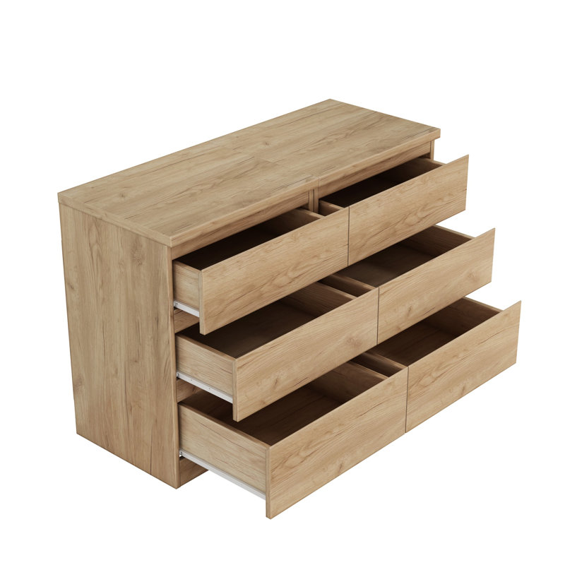 Ensemble de 2 tables de chevet en bois avec 3 tiroirs, Naturel, 2