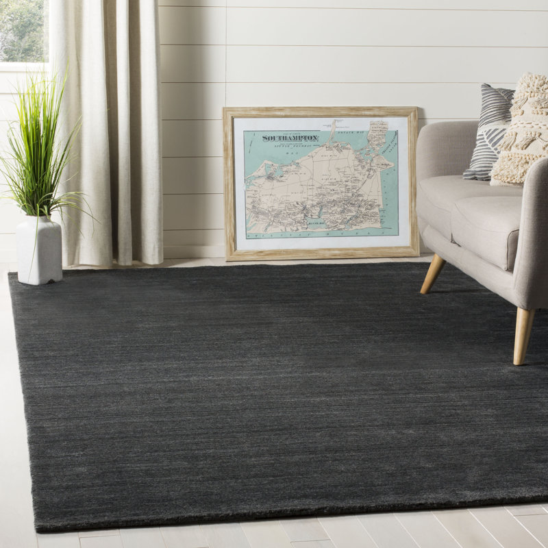 Mcelroy Hand-Woven Flatweave Anthracite Area Rug, Rectangle 10' x 14'