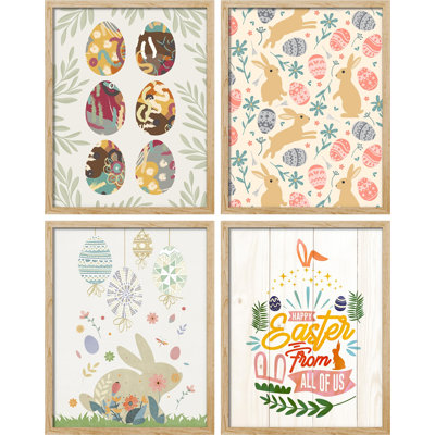 " Pastel Watercolor Easter Bunny Easter Egg Collage " 4 - Pieces