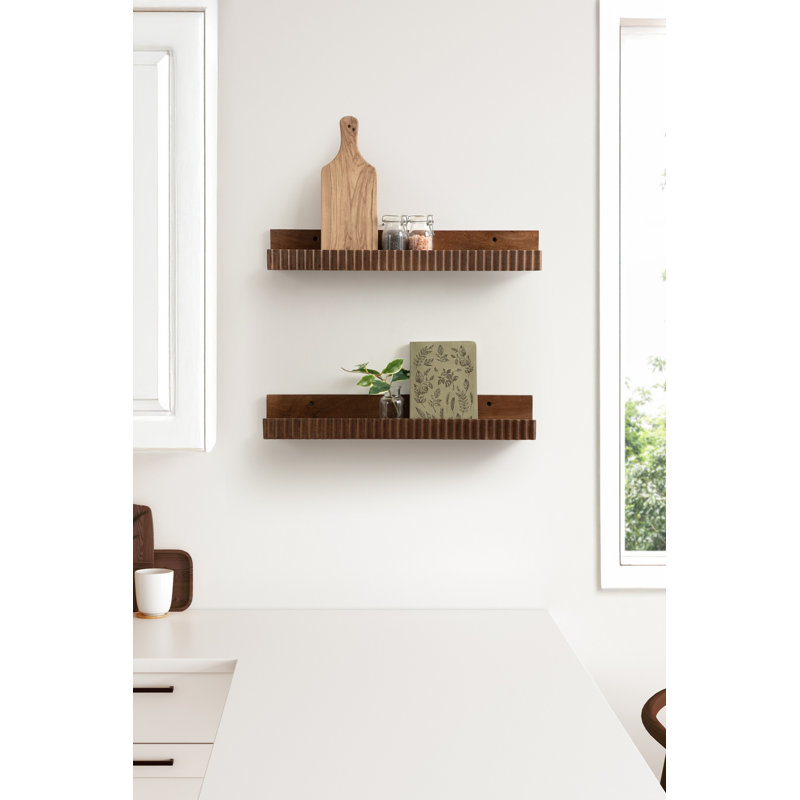Two-Piece Picture Ledge Shelf Set, Medium Wood