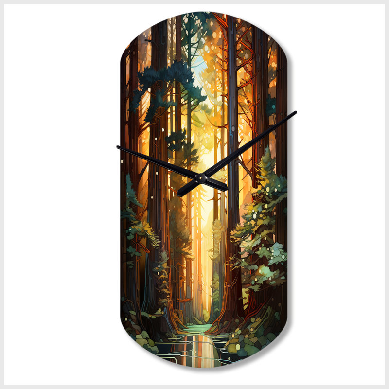 Redwood Shimmering Tree Heights I - horloge asymétrique en métal Redwood, Grand