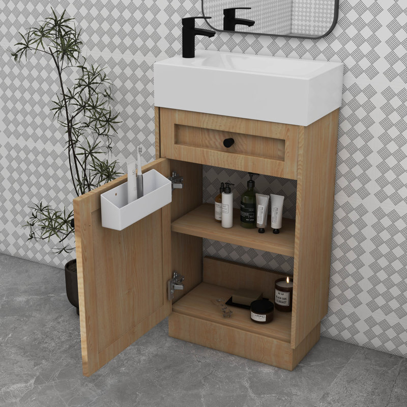 Meuble-lavabo multifonctionnel de 18,5 po avec meuble-lavabo réversible en résine et tablette réglable