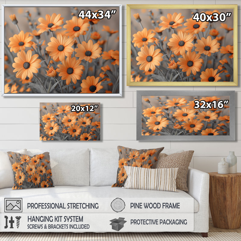 Daisy Fields I - marguerite jaune jaune noir, Toile encadrée noire simple, H 12 po x l 20 po x P 1 po