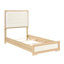 Lit simple contemporain avec tête de lit à panneau en bois naturel et blanc, protégé contre les taches et les égratignures en bois