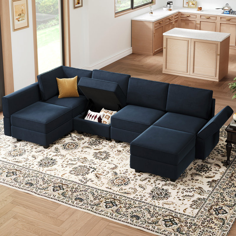 Jersi 6 Storage Ottoman Sleeper Velvet Sofa Bed