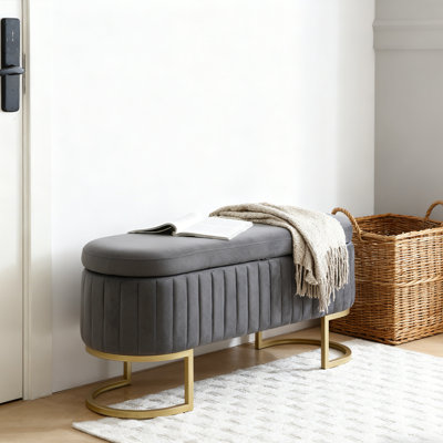 Banc d'entrée 1 pièce avec rangement caché, banc de bout de lit avec coussin en velours et pieds en métal pour la chambre à coucher, le vestibule, le décor du salon, (L 50 po x l 27 po x H 16 po), gris