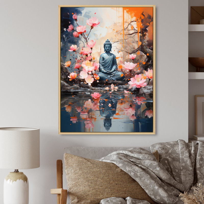 Floral Buddha In Meditation I sur impression sur toile, H 44 po x l 34 po x P 1,5 po, Cadre flottant en érable