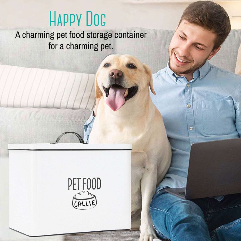 White Metal Airtight Farmhouse Pet Food Bin