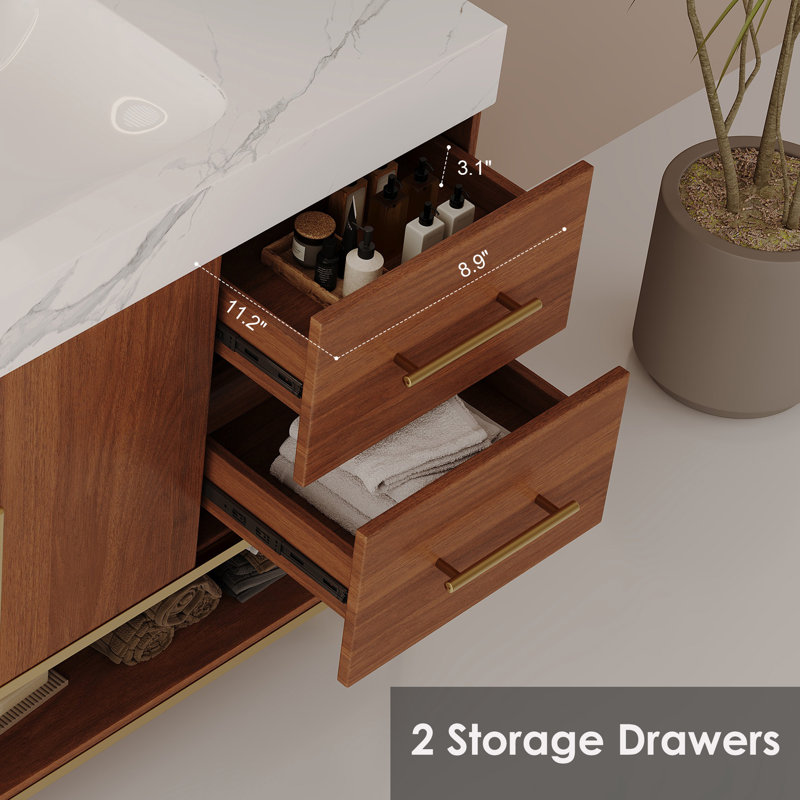 Meuble-lavabo sur pied 36 po avec lavabo en céramique sans couture 36 po, Noyer, Blanc