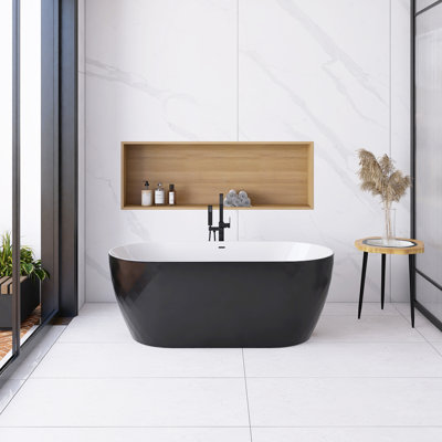 59 In. X 30 In. Acrylic Freestanding Soaking Bathtub In Glossy White With Chrome Reversible Drain