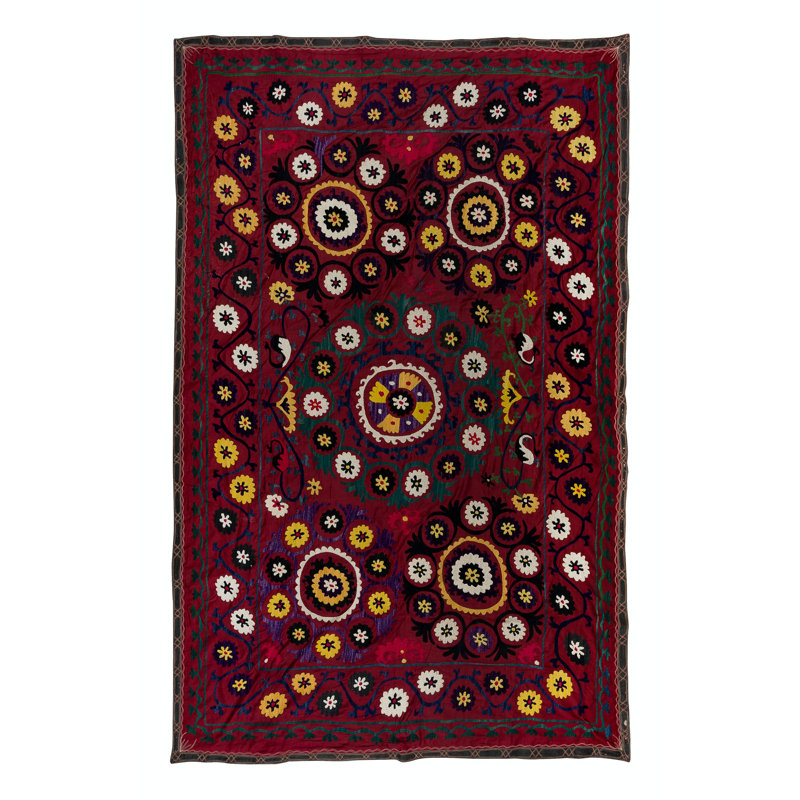 Nappe rétro 59 x 87 po Housse de lit en soie brodée à la main. Décoration murale traditionnelle
