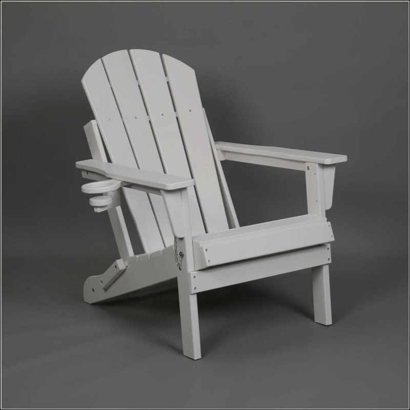 HDPE Folding Adirondack Chair With Dual Cup Holder - Composite Adirondack Chair With Wood Texture, White