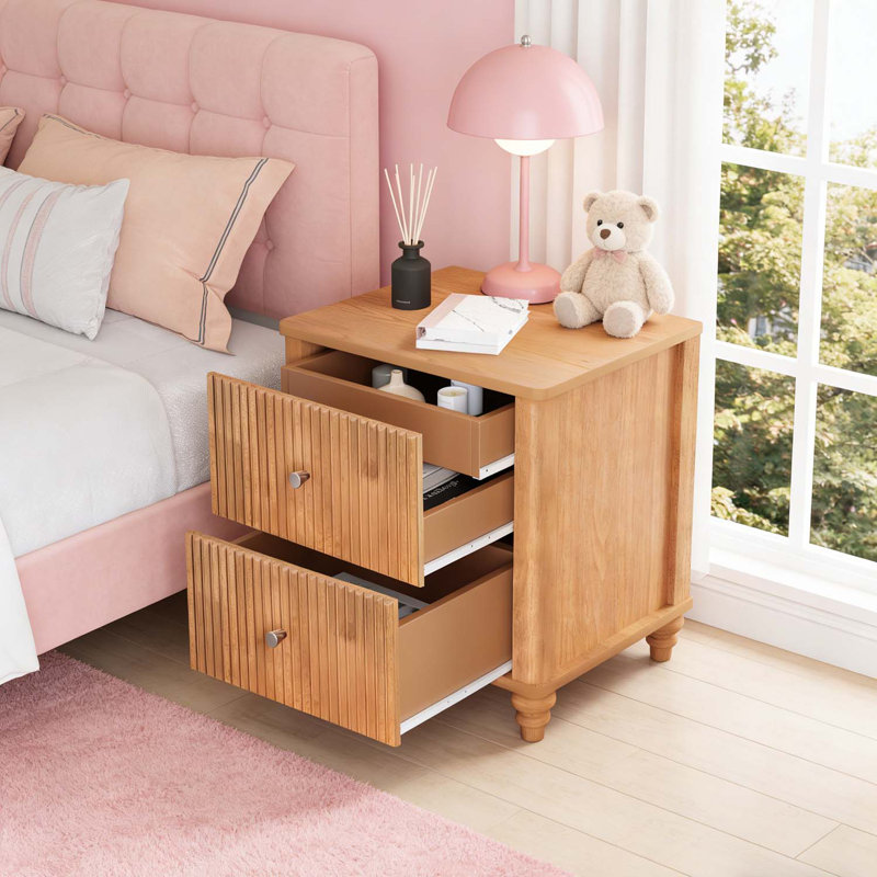 Wooden Nightstand with 3 Drawers,for Elegant Bedroom and Living Room Storage, Natural