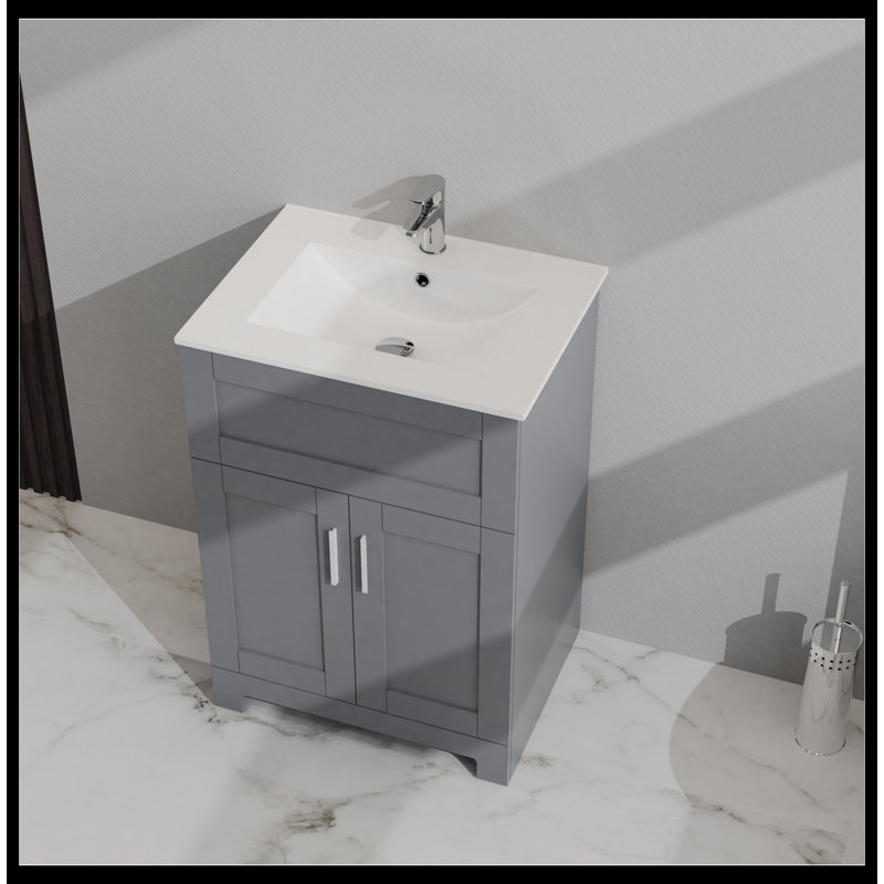 24 " W Freestanding Standard Free Standing 1 Single Vanity Bathroom Vanity With Ceramic Top