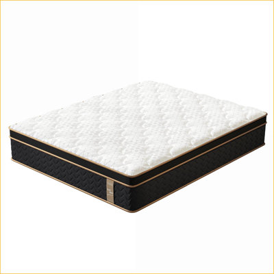 Mattresses, 10” King Plush Hybrid with Encased Coils &amp; Gel Foam, Motion Isolation, CertiPUR-US | Off-White+Black | Polyester