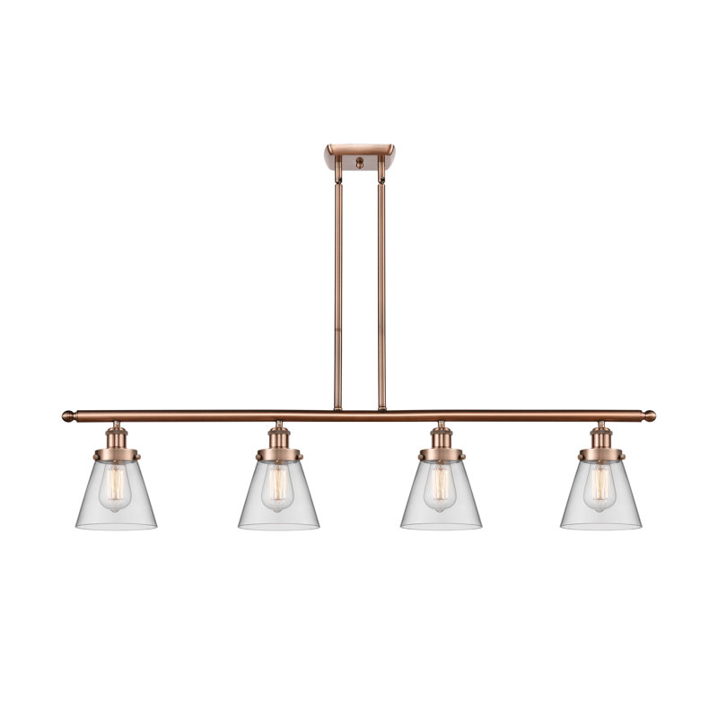 Luminaire suspendu pour îlot de cuisine 4 lumières Wilmoth, Transparent, Blanc / chrome poli, DEL