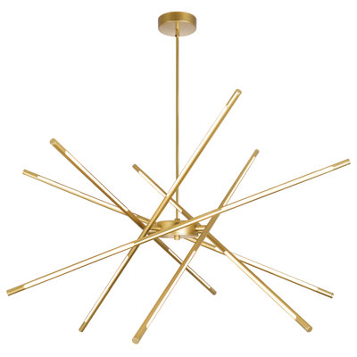 43 Inch Integrated LED Chandelier in Satin Gold Finish – Modern Geometric Pendant Light for Dining Room, Kitchen, or Entryway