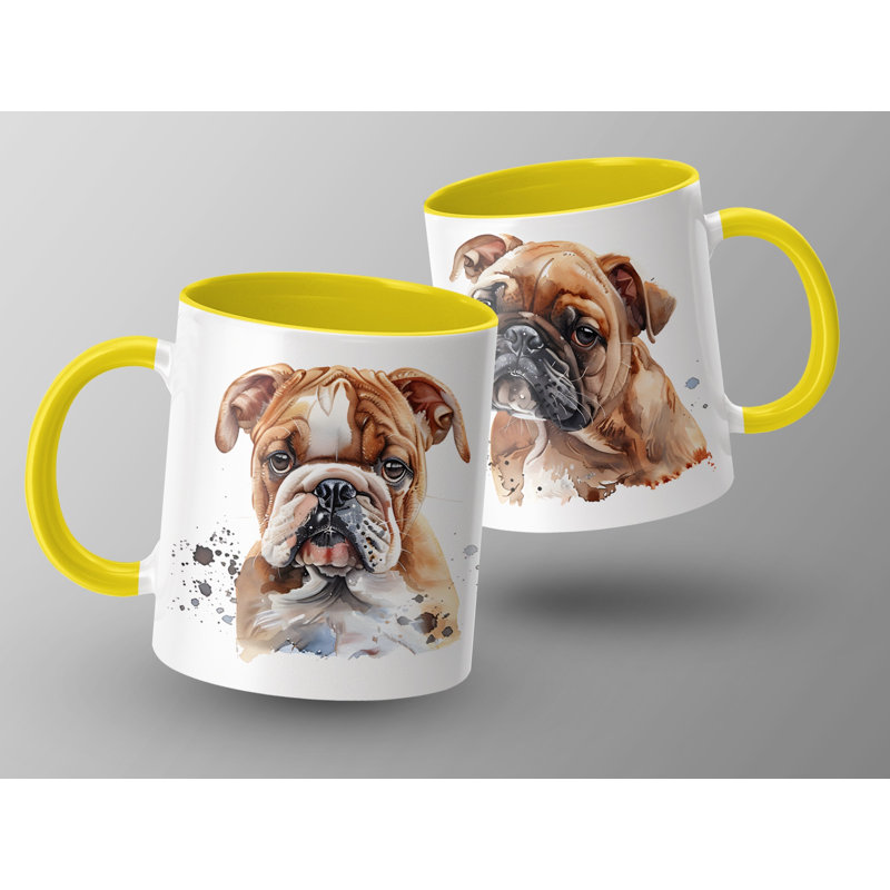 11oz Watercolour English Bulldog Design Coffee Mug, Yellow, 2