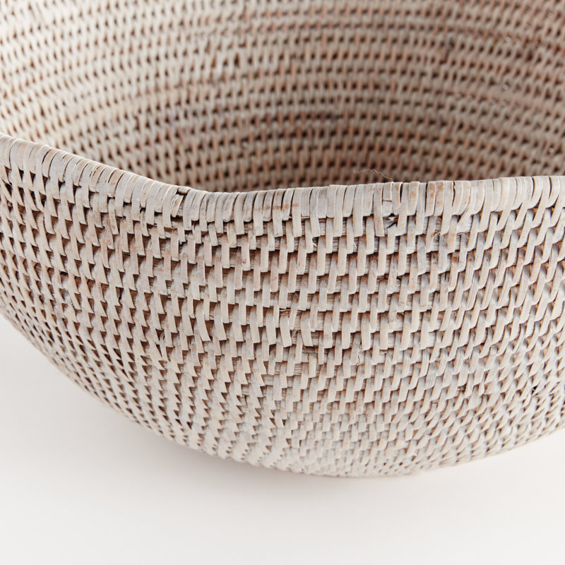 Montecito Handmade Rattan Decorative Bowl, 8" H x 18" W x 18" D, White