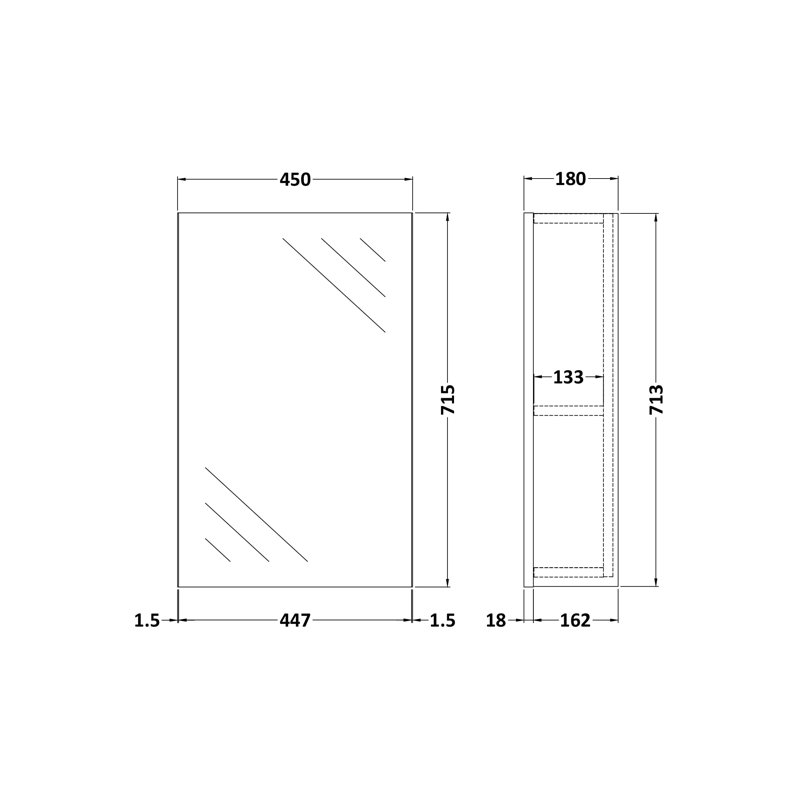 Fusion 450mm W 715mm H Surface Framed Medicine Cabinet Mirror 1 Adjustable, Gloss Grey