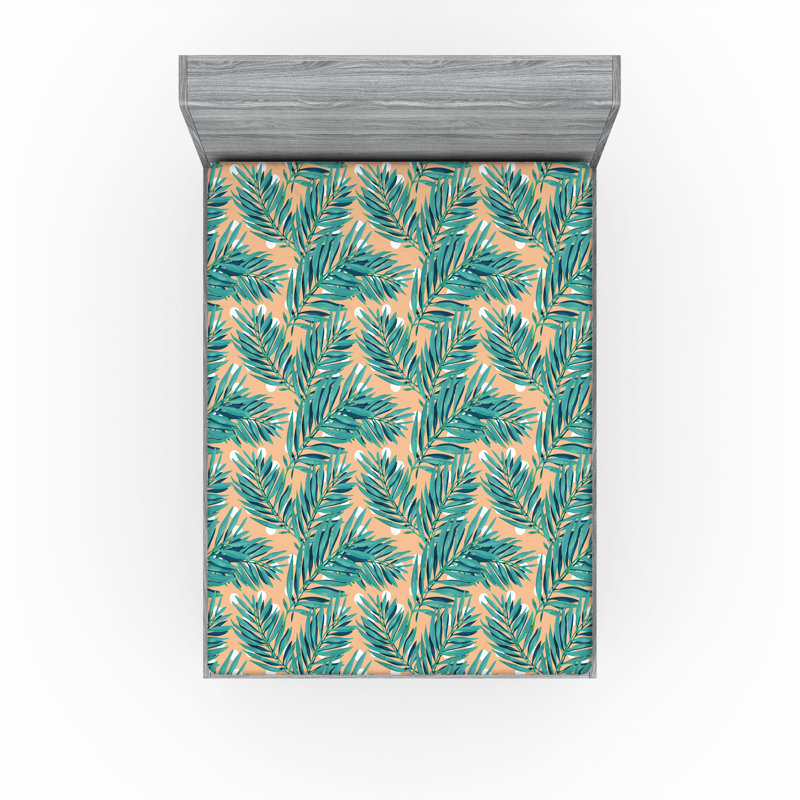 Drap-housse Ambesonne, Drap-housse de taille très grand, Saumon / blanc / motif floral bleu-vert